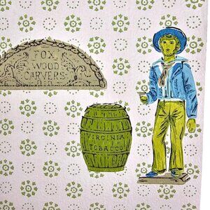 Vintage Wallpaper Sample Sheet 70s Retro Maritime Ships Craft Supply Dollhouse